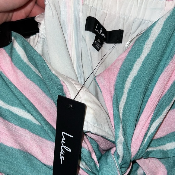 NWT - Lulus Inez Green Striped Strapless Tie-Front Romper - Picture 7 of 8